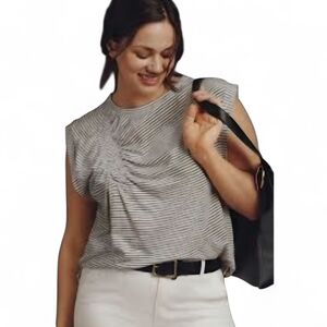 Pilcro Anthropolgie Ringer Graphic Tee‎ Black Striped Cuffed Cap Sleeve Small